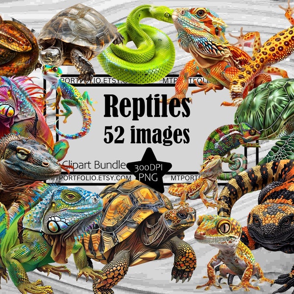 Reptilien Clipart Eidechse Gecko PNG Bundle PNG Grafiken Transparent Kommerzielle Nutzung Digitaler Download Sublimation Journal Schlange Iguan Schildkröte PNG