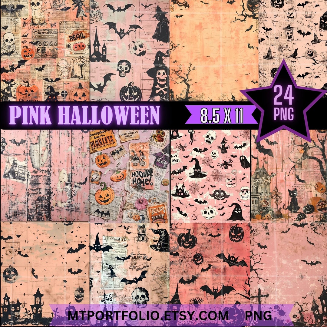 Vintage Pink Halloween Digital 8.5 X 11 Paper 24 Pack Pink Bat Pink ...