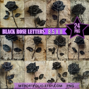 Black Rose Junk Journal Digitale 8,5 x 11 Carta 24 Confezione Vintage Carta Invecchiata Romantica Black Rose ScrapBook Pagina Stampabile Download Istantaneo Lite