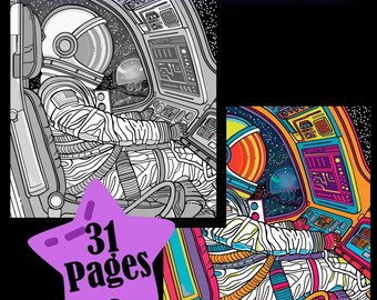 Astronaut 30+ Coloring Pages for Adults Space Explorer Coloring Pages Alien Worlds - Color Therapy - ready to print Instant Download
