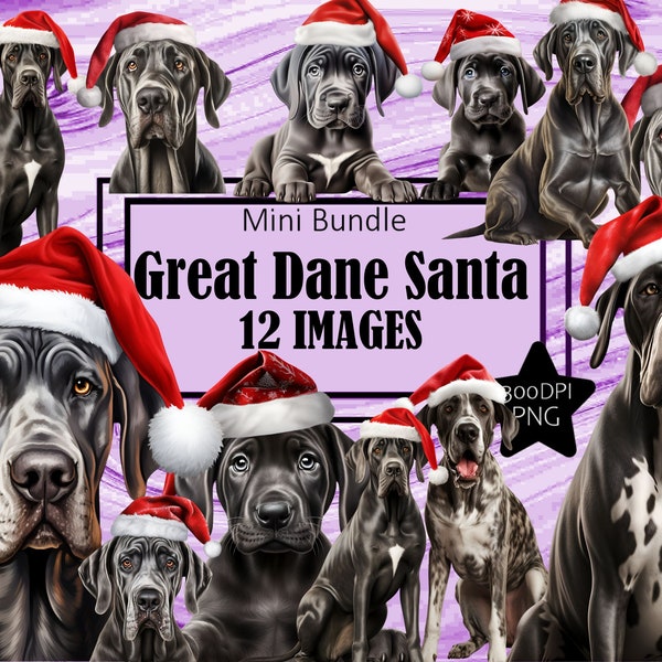 Great Dane Giant Breed Red Santa Hat Christmas Graphics Dog Mom Art Sublimation Bundle Junk Journal Scrapbook PNG File Transparent Download