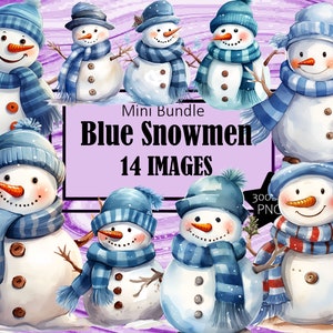 青いスカーフと帽子をかぶった雪だるま 水彩画 冬 PNG アート クリップアート グラフィック 昇華バンドル ジャンク ジャーナル スクラップブック ファイル 透明 ダウンロード