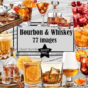 Bourbon and Whiskey Clipart Bundle Alcohol PNG Graphics Booze Drink ClipartTransparent Commercial Digital Download Sublimation Junk Journal image 1