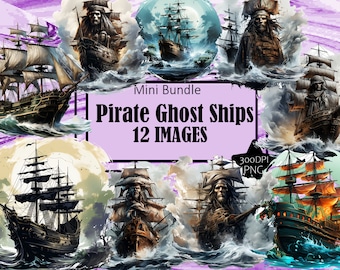 Pirate Ghost Ships Pirates Lore Unmanned Undead Style Art Sublimation Bundle Junk Journal Scrapbook PNG File Transparent Download