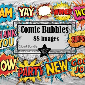 Mots comiques Clipart bulle de dialogue Clip Art légende Bundle PNG graphiques Transparent commercial téléchargement numérique Art mural sublimation