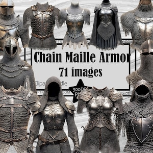 Clipart di armature di metallo di cotta di maglia PNG Bundle di armature di catena PNG Clipart di giochi da tavolo Armatura da battaglia Armatura da cavaliere a sublimazione PNG