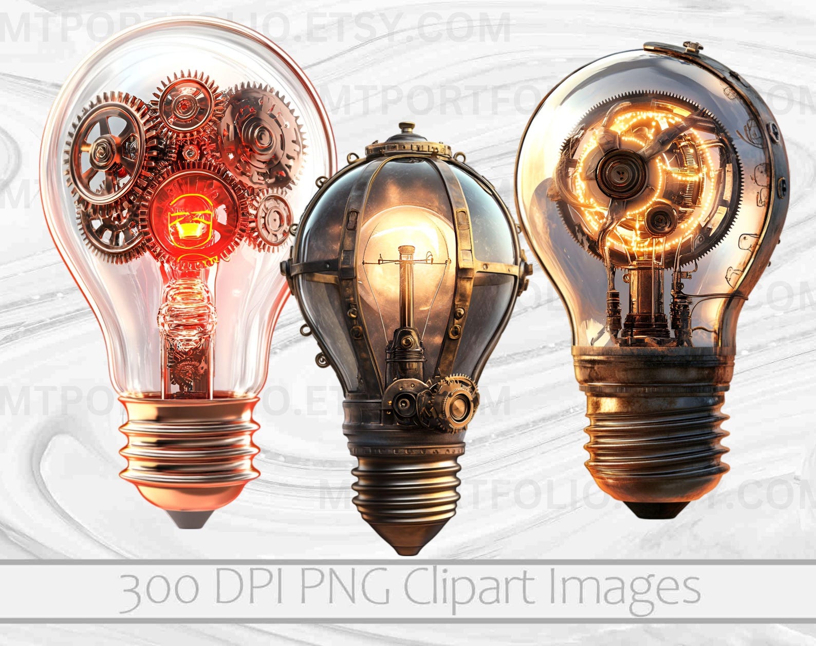 Steampunk Clipart Steampunk Lightbulb PNG Bundle Vintage Light Bulb PNG ...