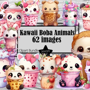 Kawaii clipart Boba Tea PNG kawaii dierenbundel PNG-afbeeldingen transparant commercieel gebruik digitale download sublimatiedagboek