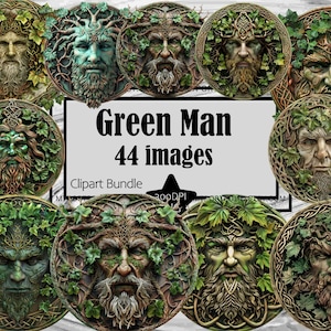 Hombre Verde Clipart Dios Celta PNG Paquete Gráficos Wiccanos Herbarios Transparente Comercial Descarga Digital Sublimación Hombre Hoja Espíritu del Bosque