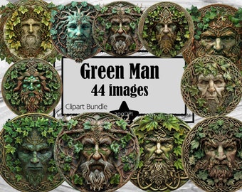 Green Man Clipart Celtic God PNG Bundle Herbal Wiccan Graphics Transparent Commercial Digital Download Sublimation Leaf Man Forest Spirit