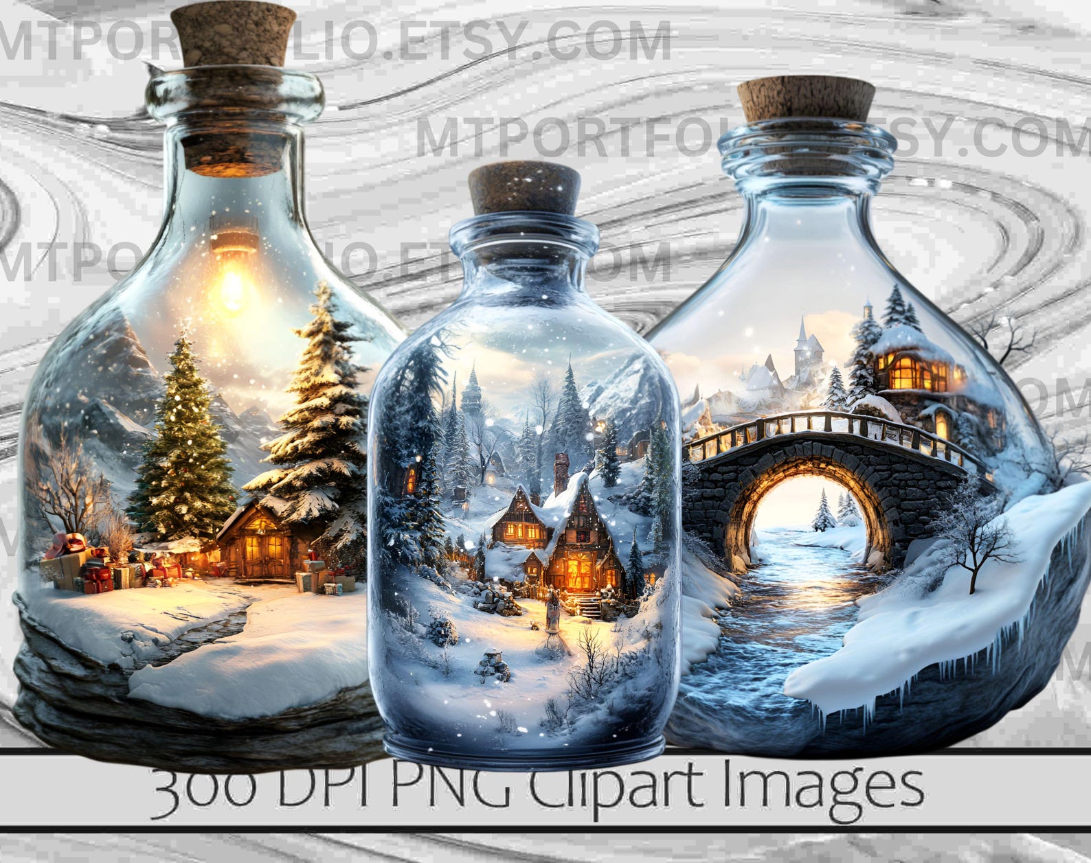 Winter Clipart Winter in a Bottle PNG Snowglobe Clipart Bundle