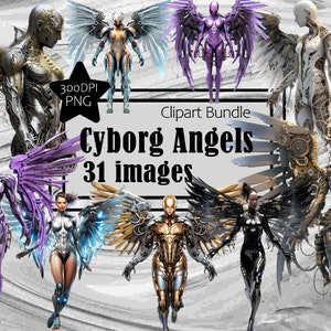 Cyborg Mechancical High Tech Angels - Graphics transparant commerciële licentie incl. ~ digitale download sublimatie junk Journal