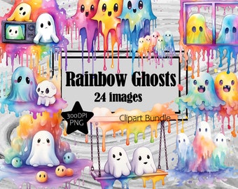 Rainbow Ghosts Graphics Transparent Commercial License Incl. ~Digital Download Sublimation Junk Journal