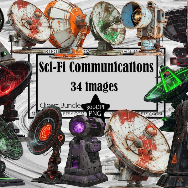 Sci-Fi Communication Clipart PNG Dish Array Cosplay Futuristic Clipart Digital Download Sublimation Junk Journal Science Projector Clipart