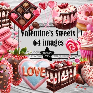 Valentine Sweets Clipart Cupcake Rosa PNG Coração Rosa Doce Clipart Pacote Sublimação PNG Bolo De Dia Dos Namorados Clipart Corações De Chocolate Românticos