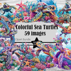 Tortuga marina Clipart Acuarela Tortuga PNG Paquete Gráfico PNG Transparente Uso comercial Descarga digital Sublimación Diario Arte de la vida marina