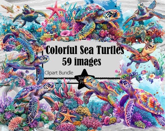 Sea Turtle Clipart Watercolor Turtle  PNG Bundle PNG Graphic Transparent Commercial Use Digital Download Sublimation Journal Sea Life Art