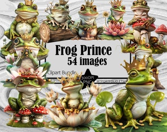 Principe ranocchio Clipart Royal Frog PNG Bundle Royal Crown Graphics PNG Fairy Tale Frog Clipart Frog TShirt Sublimazione PNG Bambini Wall Art