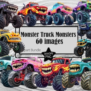 Monster Truck Clipart Cartoon Monster Mouth PNG Clipart  Vehicle PNG Commercial Use Clipart Boys Room Decor Monster Sticker Bundle Graphic