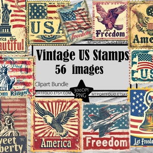 USA Briefmarken Clipart Amerikanischer Patriot Stempel Ephemera Grafik PNG Clipart Bündel Kommerzielle Nutzung Digitaler Download Sublimation Junk Journal