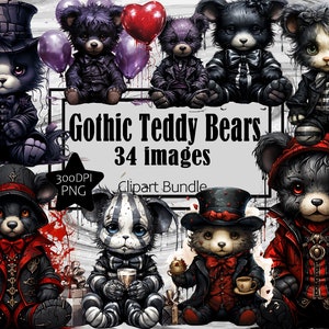 Gothic Teddy Bears Graphics Transparent Commercial License Incl. ~Digital Download Sublimation