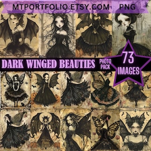 Pages clipart gothique fée ailes de fée fée gothique bizarreries vintage imprimables Photos numériques effrayant éphémères éphémères Junk Journal fournitures pour albums de scrapbooking