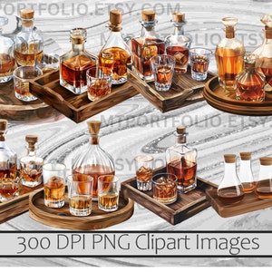 Bourbon and Whiskey Clipart Bundle Alcohol PNG Graphics Booze Drink ClipartTransparent Commercial Digital Download Sublimation Junk Journal image 4