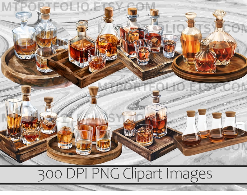 Bourbon and Whiskey Clipart Bundle Alcohol PNG Graphics Booze Drink ClipartTransparent Commercial Digital Download Sublimation Junk Journal image 4