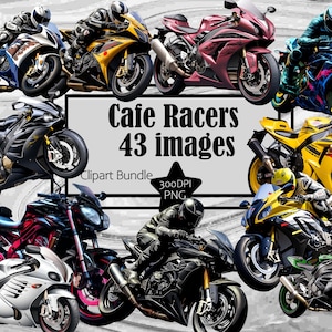 Motocicleta Clipart Sportbike Cafe Racer PNG Bundle PNG Gráfico Transparente Comercial Digital Sublimação Junk Journal Japonês MotorBike