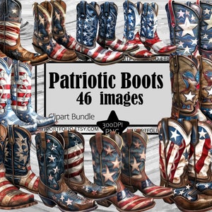 アメリカのブーツのクリップアート 米国旗ブーツ PNG 米国レザーカウボーイブーツグラフィックバンドル 透明商用即時ダウンロード昇華クリップアート