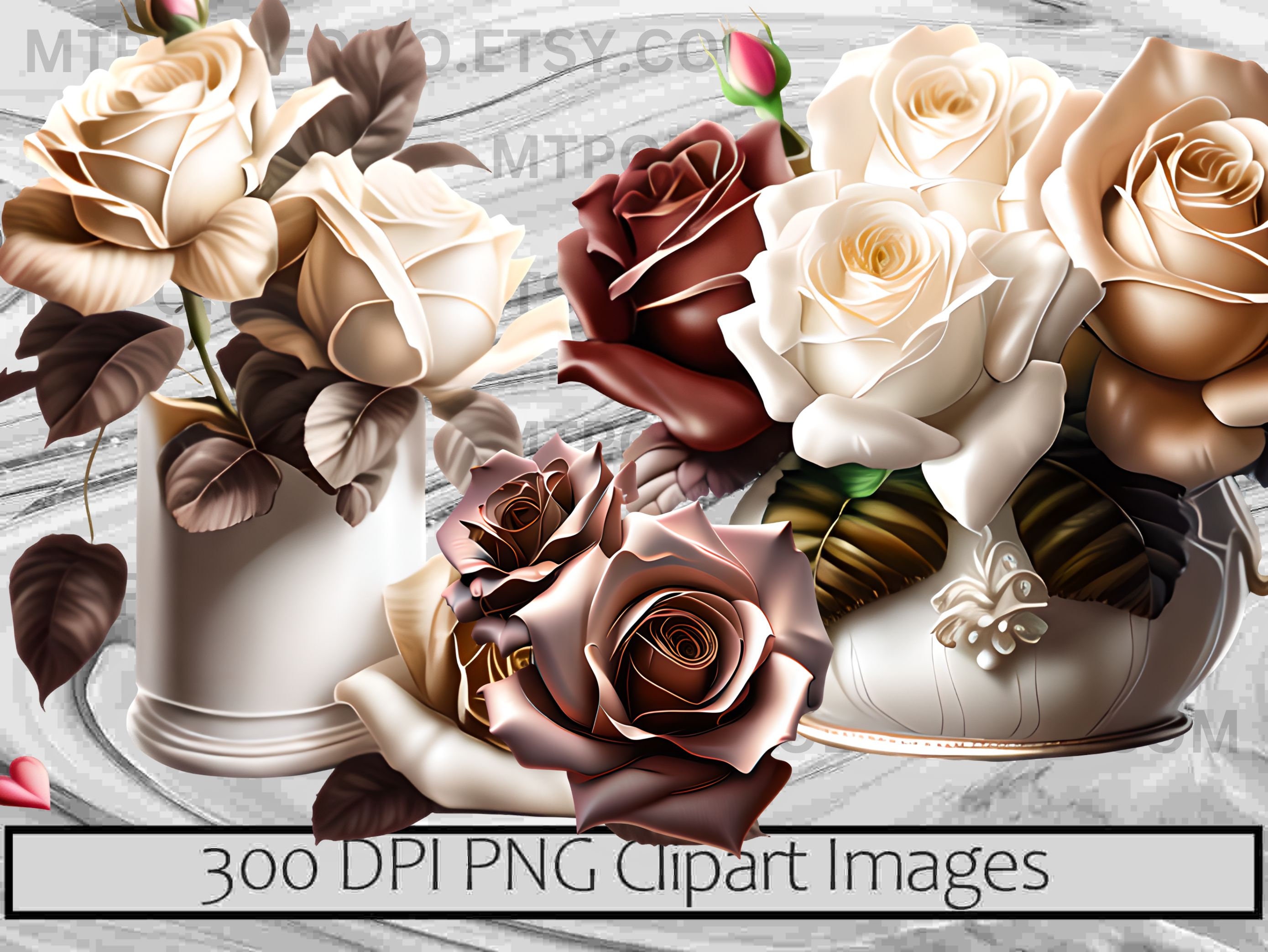 Brown and Cream Rose Clipart Blooming Roses PNG Bundle PNG Graphics ...