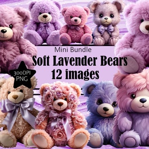 Clipart ours en peluche lavande pour nouveau-né usage commercial cadeau baby shower sublimation téléchargement immédiat faire-part de révélation de sexe de bébé