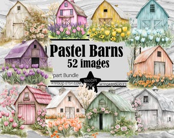 Pastel Barn Clipart Farm House PNG Retro Barn Clipart Bundle Sublimation Amish Barn PNG Pastel Watercolor Barn Wall Art Country Charm Farm