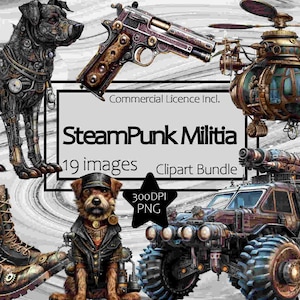 Steampunk militie clipartbundel 19 afbeeldingen militair futuristisch post-apocolyptisch commerciële licentie incl. ~Digitale download ~Sublimatie