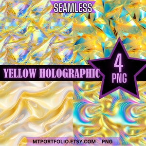 Holografische gele CyberPunk stof textuur digitaal papier naadloze patronen 4-pack bundel plakboek dagboek kleurstof sublimatie Instant Download
