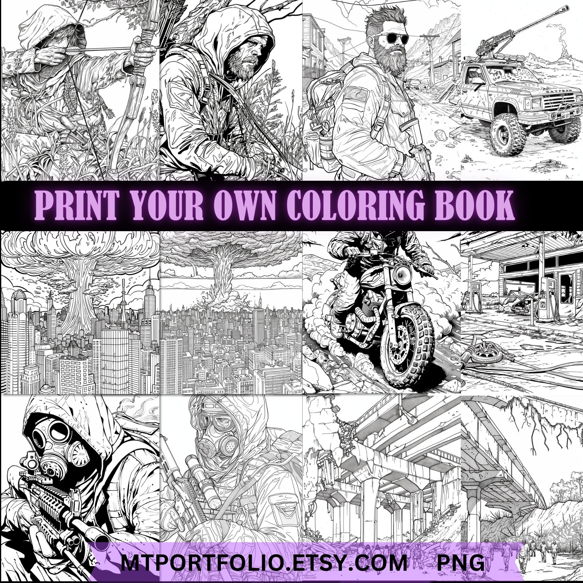 Apocalypse Disaster 50 Coloring Pages for Adults Gas Mask Survivor WW3 ...
