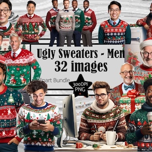 Maglione di Natale brutto Clipart per uomo Grafica Maglione di Natale PNG Uso commerciale Download digitale Sublimazione Giornale spazzatura