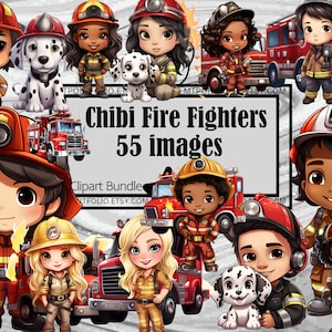 Clipart pompiere Chibi EMT First Responder PNG Camion dei pompieri Download digitale Junk Journal Sublimazione Clipart Vigile del fuoco PNG Diversità