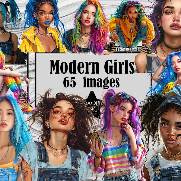 Trendy Teens Clipart Modern Girls PNG Fashion PNG Traditional Sublimation Art Teenage Girls Clipart Beautiful Woman Clipart Bundle