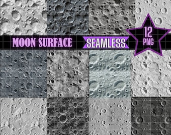 Impression de la surface de la lune, motifs sans couture, paquet de 12, papier numérique pour journal indésirable, impression sur tissu, téléchargement immédiat, fond en mosaïque de lune, paysage lunaire