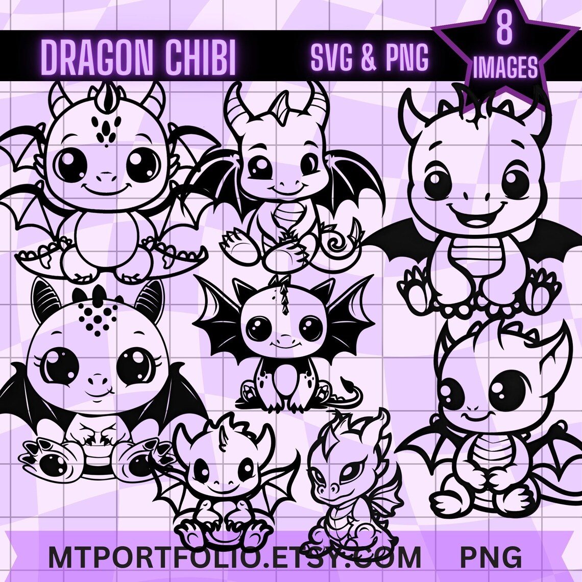 Cute Dragon Chibi SVG Bundle Kawaii PNG Cut Files Craft Making, Cut ...