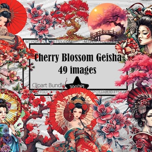 Imágenes prediseñadas de geisha, flor de cerezo PNG, paquete de imágenes prediseñadas, estilo tatuaje flash PNG, imágenes prediseñadas japonesas, manualidades de papel, diario basura, cerezo PNG