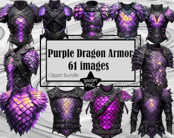 Purple Dragon Scales Armor Clipart Royal Chest Armor PNG Bundle Fantasy PNG Tabletop Gaming Clipart Battle Armor Sublimation Knight Armor