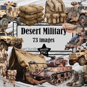 Clipart z kamuflażem pustynnym Kamuflaż wojskowy PNG Ciężarówki Czołgi Pakiet PNG Grafika Przezroczysty Użytek komercyjny Pobieranie cyfrowe Sublimacja APV Humvee