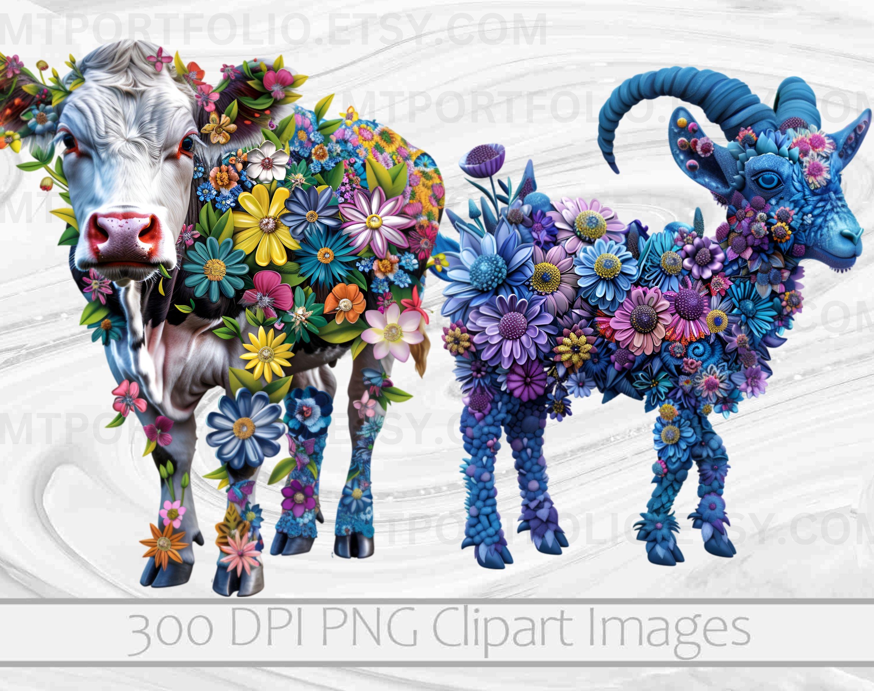 Floral Farm Animals Clipart Floral Cow PNG Graphics Transparent ...