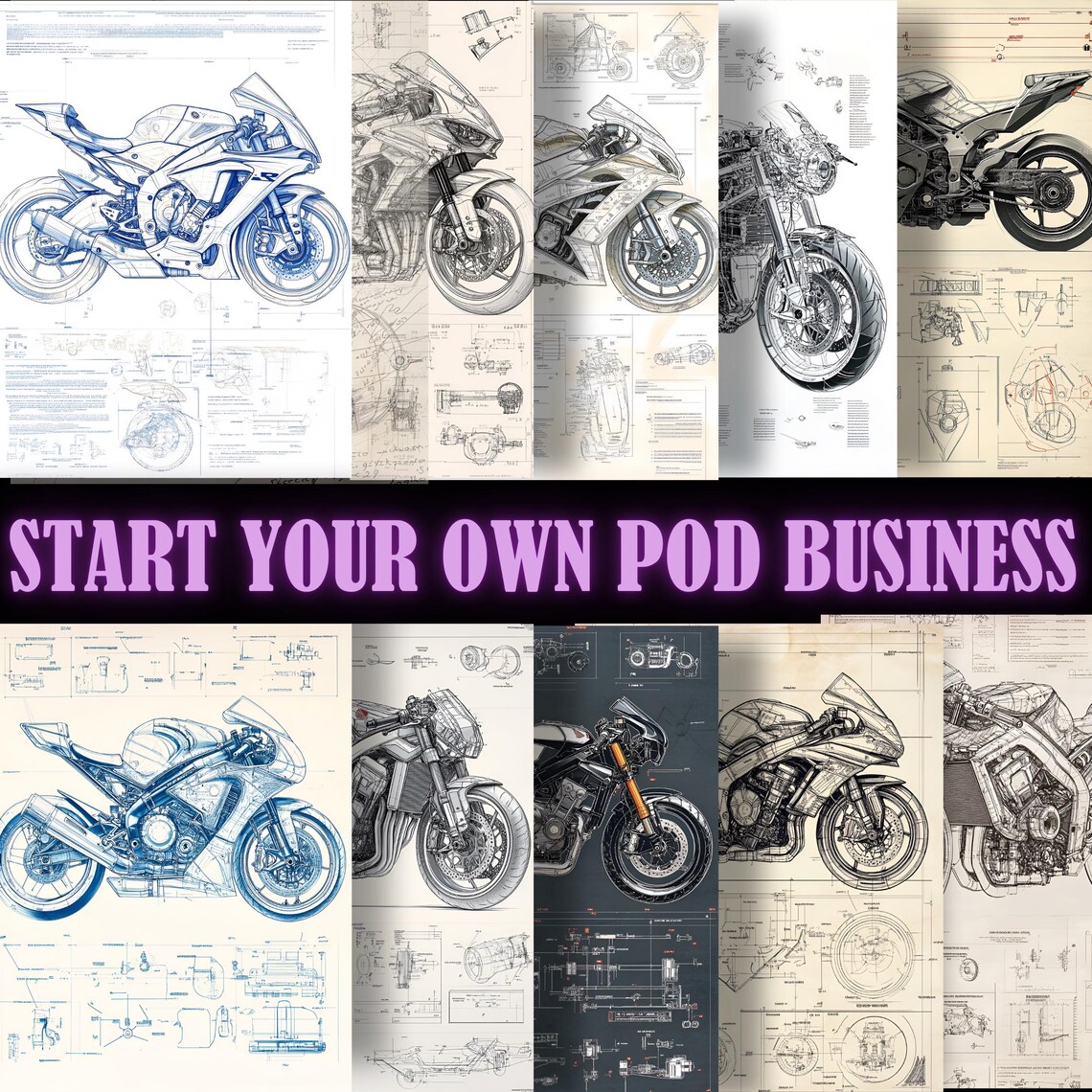 Motorcycle Blueprints Patent Drawings PNG Printable Schematic Vintage ...