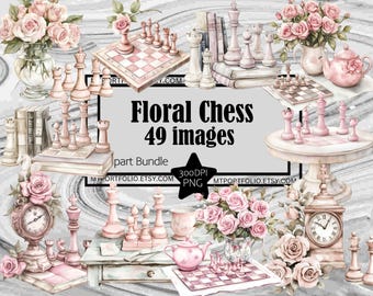 Floral Chess Clipart Fantasy Pink Rose Chess Board PNG Bundle Chess Graphics PNG Fantasy Floral Clipart  Sublimation PNG Wall Art