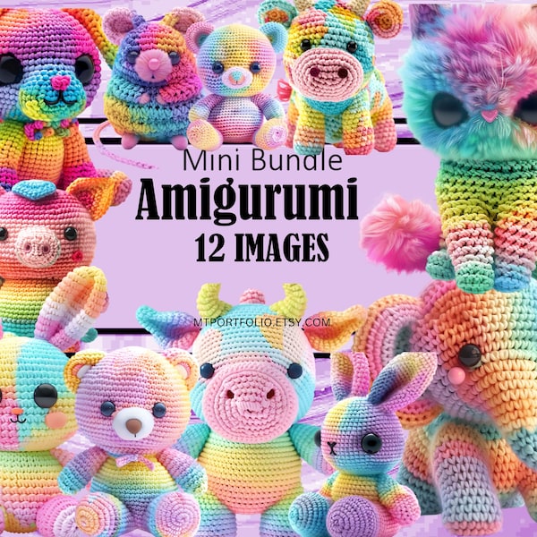 Amigurumi Crochet Soft Toys Teddy Bunny Cow Stuffy Clipart Graphics Sublimation Bundle Junk Journal Scrapbook File Transparent Download