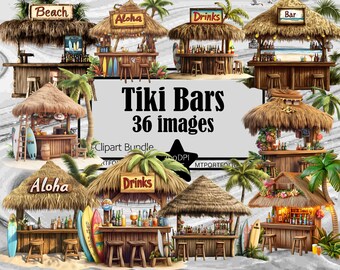 Tiki BarClipart - Beach Bar Tropical vacation Sandy Beach Bar Graphics Transparent Commercial License ~Digital Download Sublimation