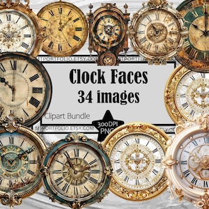Clock Face Clipart Analog Clock png Digital Download Vintage Clock PNG Clipart Bundle Commercial Retro Mechanical Clock Clipart Bundle